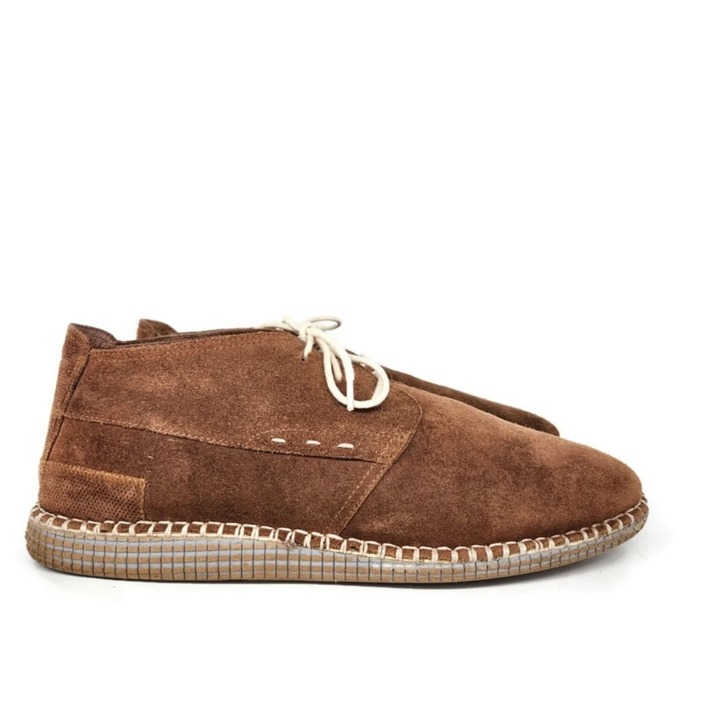 Roan Tibor Handcrafted Brown Suede Jute Stiched Midsole Lace-Up Chukka Boots
